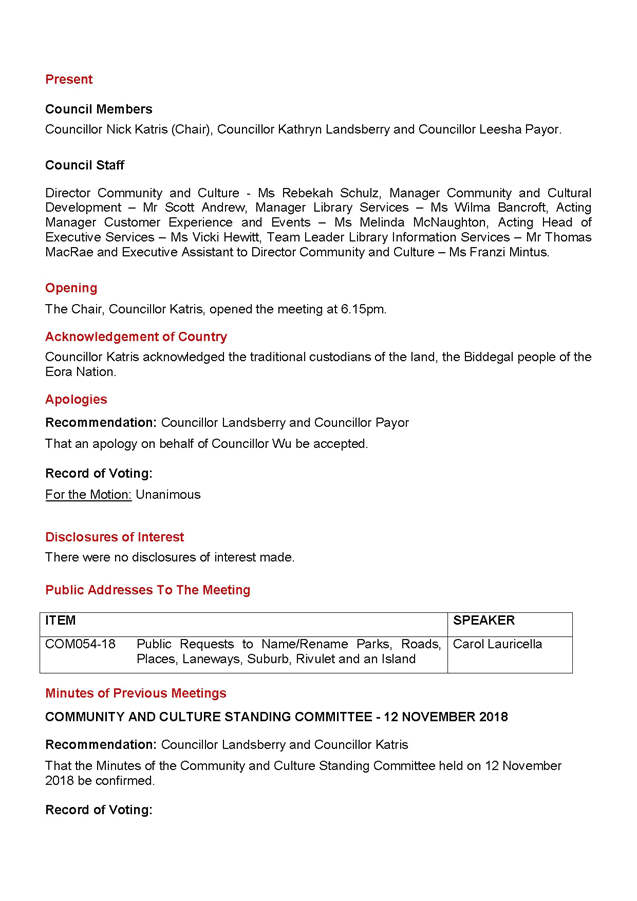 Agenda Of Council Meeting 17 December 2018 Agenda Of Council Meeting 17 December 2018